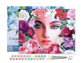 Peinture par Numéro Kit DIY - Visage et Fleurs - toile tendue sur châssis en bois 1