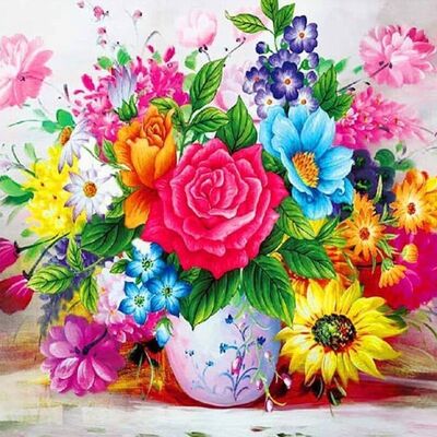 DIY Cross Stitch Embroidery Kit - Colorful Bouquet