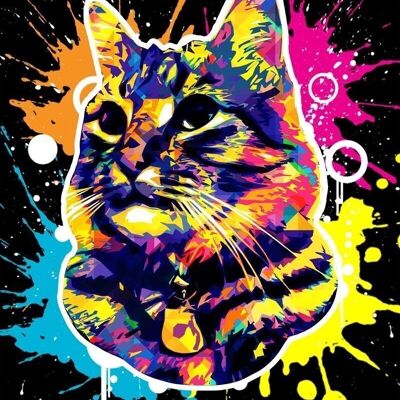 Kit de bordado de punto de cruz DIY - Cat Splash Pop Art