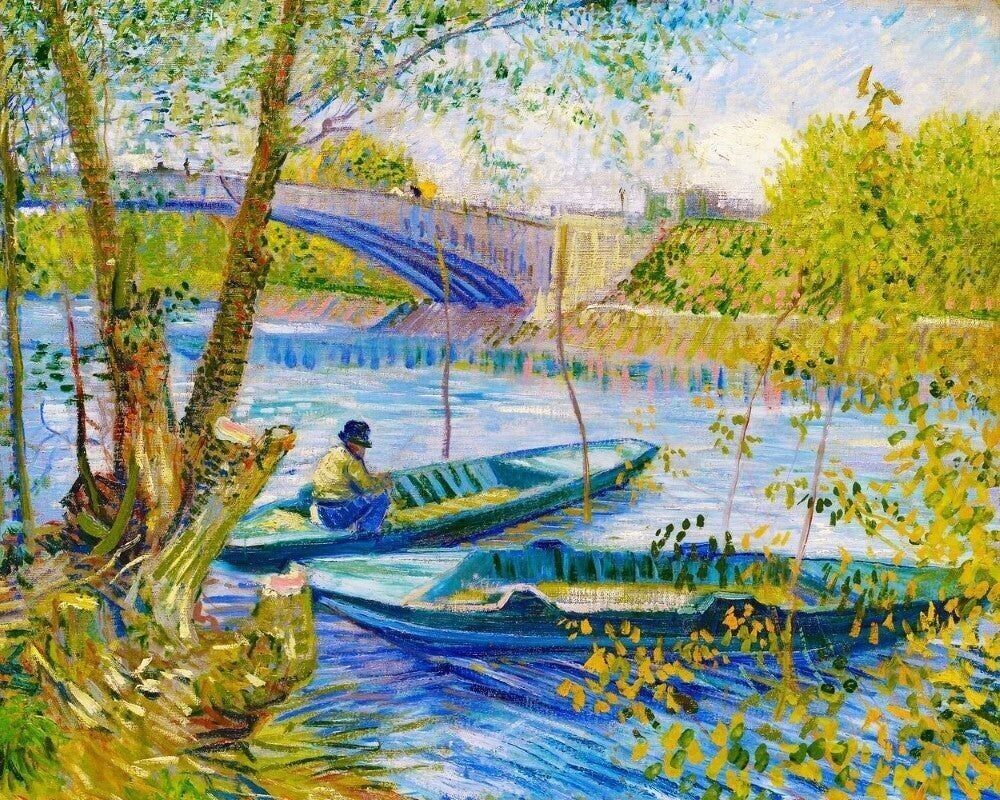 Kit ricamo punto croce fai da te - Pesca in primavera, Pont de Clichy - Van Gogh