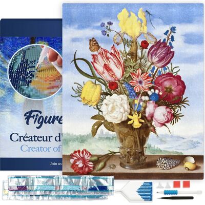 Kit de Broderie Diamant 5D - Diamond Painting DIY Bouquet de fleurs - Ambrosius Bosschaert 40x50cm toile tendue sur châssis