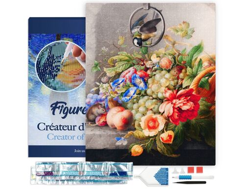 Kit de Broderie Diamant 5D - Diamond Painting DIY Fleurs et fruits - Herman Henstenburgh 40x50cm toile tendue sur châssis