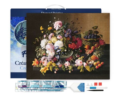 Kit de Broderie Diamant 5D - Diamond Painting DIY Fleurs et fruits - Severin Roesen 40x50cm toile tendue sur châssis