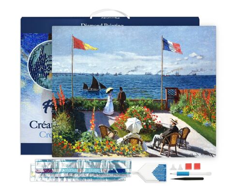 Kit de Broderie Diamant 5D - Diamond Painting DIY La terrasse à Sainte-Adresse - Monet 40x50cm toile tendue sur châssis