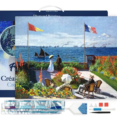 Kit de Broderie Diamant 5D - Diamond Painting DIY La terrasse à Sainte-Adresse - Monet 40x50cm toile tendue sur châssis