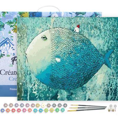Paint by Number DIY Kit - Artistic Fish - stretched canvas on wooden frame