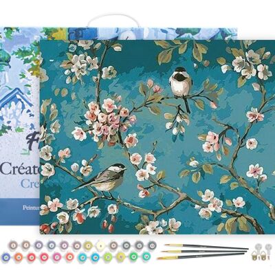 Kit de bricolaje para pintar por números - Flores y pájaros 2 - lienzo estirado sobre marco de madera