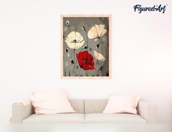 Peinture par Numéro Kit DIY - Fleurs rouge et blanches - toile tendue sur châssis en bois 4