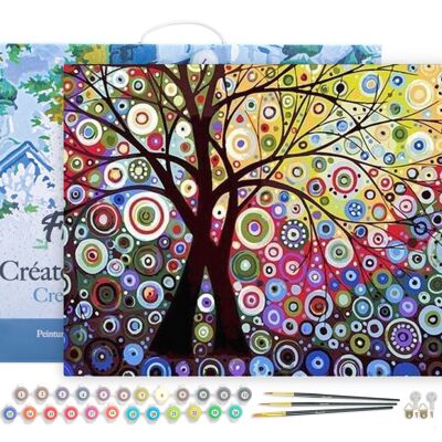 Paint by Number DIY Kit - Stained glass effect tree - canvas stretched on wooden frame