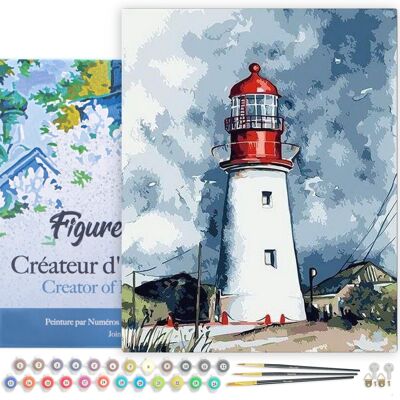 Paint by Number DIY Kit - Lighthouse under a heavy sky - canvas stretched on wooden frame