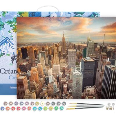 Paint by Number DIY Kit - Sunset over New York - stretched canvas on wooden frame