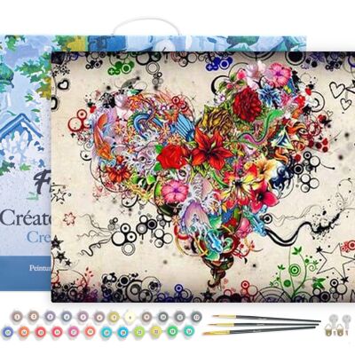 Paint by Number DIY Kit - Heart of flowers - stretched canvas on wooden frame