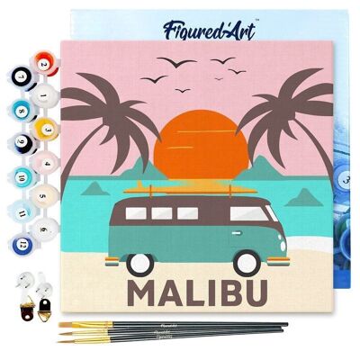 Mini pintura por números - Kit de bricolaje 20x20cm con marco Malibu Beach