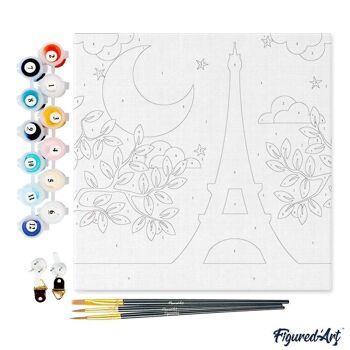 Mini Peinture par Numéros - Kit DIY 20x20cm avec cadre Paris sous la Lune 4