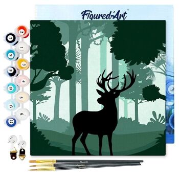 Mini Peinture par Numéros - Kit DIY 20x20cm avec cadre Cerf en alerte 1