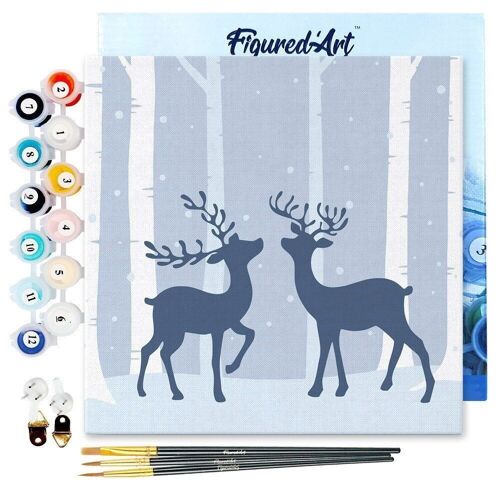 Mini Peinture par Numéros - Kit DIY 20x20cm avec cadre Rencontre de Cerfs