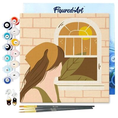 Mini Peinture par Numéros - Kit DIY 20x20cm avec cadre Femme au Foulard