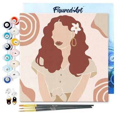 Mini Peinture par Numéros - Kit DIY 20x20cm avec cadre Femme et Fleur dans les Cheveux