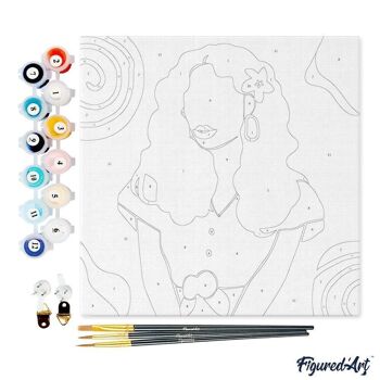 Mini Peinture par Numéros - Kit DIY 20x20cm avec cadre Femme et Fleur dans les Cheveux 4