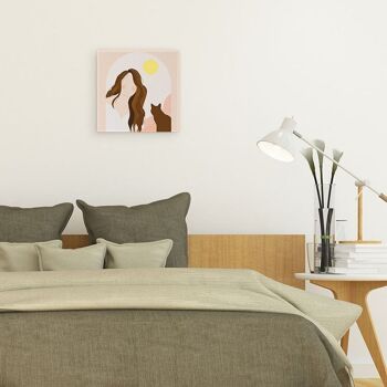 Mini Peinture par Numéros - Kit DIY 20x20cm avec cadre Femme et son Chat 2