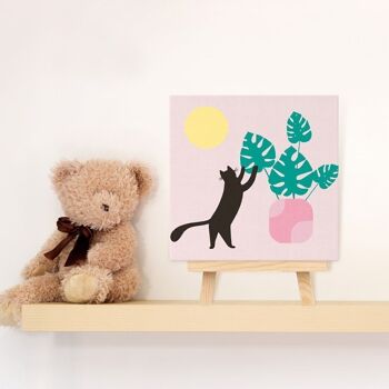 Mini Peinture par Numéros - Kit DIY 20x20cm avec cadre Chaton et plante au Soleil 2