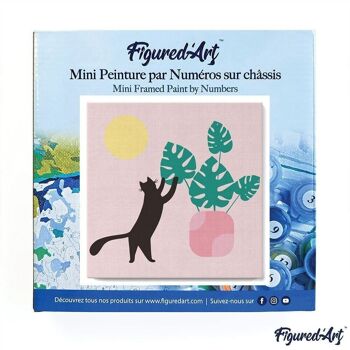 Mini Peinture par Numéros - Kit DIY 20x20cm avec cadre Chaton et plante au Soleil 3