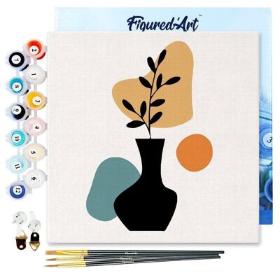 Mini Peinture par Numéros - Kit DIY 20x20cm avec cadre Plante et Vase noir