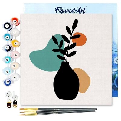 Mini Painting by Numbers - DIY Kit 20x20cm with Plant frame and Blue Vase