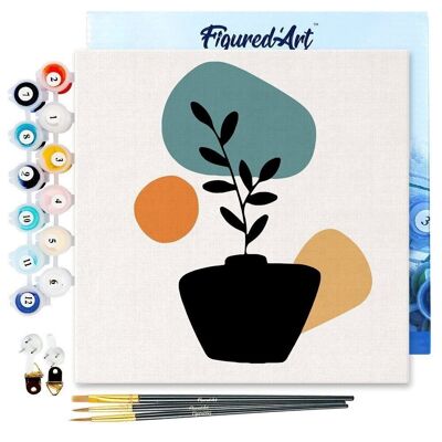 Mini Peinture par Numéros - Kit DIY 20x20cm avec cadre Plante et Pot noir