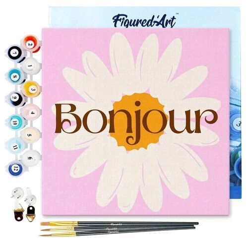 Mini Peinture par Numéros - Kit DIY 20x20cm avec cadre Bonjour