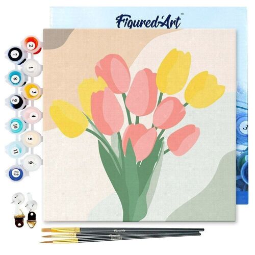 Mini Peinture par Numéros - Kit DIY 20x20cm avec cadre Bouquet de Tulipes