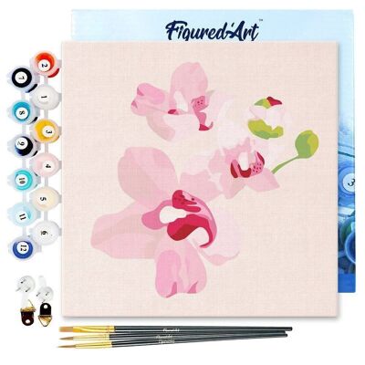Mini Peinture par Numéros - Kit DIY 20x20cm avec cadre Fleurs d'Orchidée