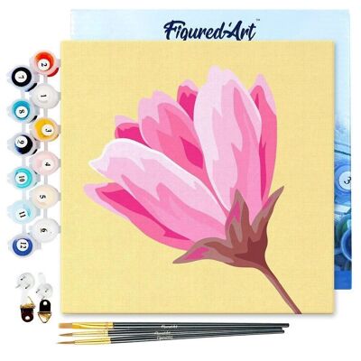 Mini pintura por números - Kit de bricolaje 20x20cm con marco Flor rosa