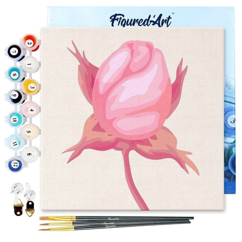 Mini dipinto con i numeri - Kit fai da te 20x20 cm con cornice a bocciolo di rosa