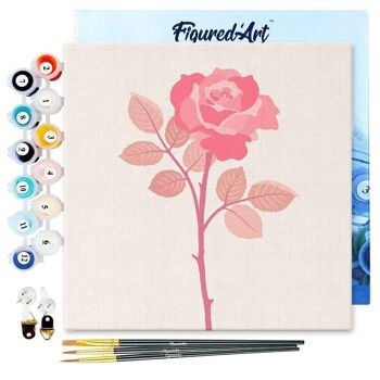 Mini Peinture par Numéros - Kit DIY 20x20cm avec cadre Rose sur Tige 1