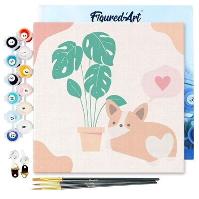 Mini Peinture par Numéros - Kit DIY 20x20cm avec cadre Petit Chien amoureux