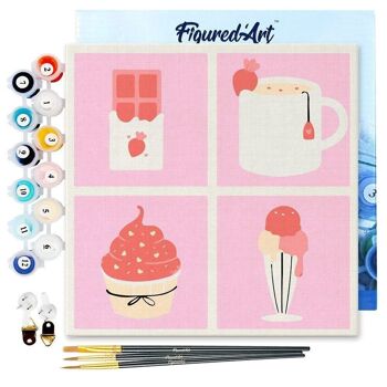 Mini Peinture par Numéros - Kit DIY 20x20cm avec cadre Gourmandises 1