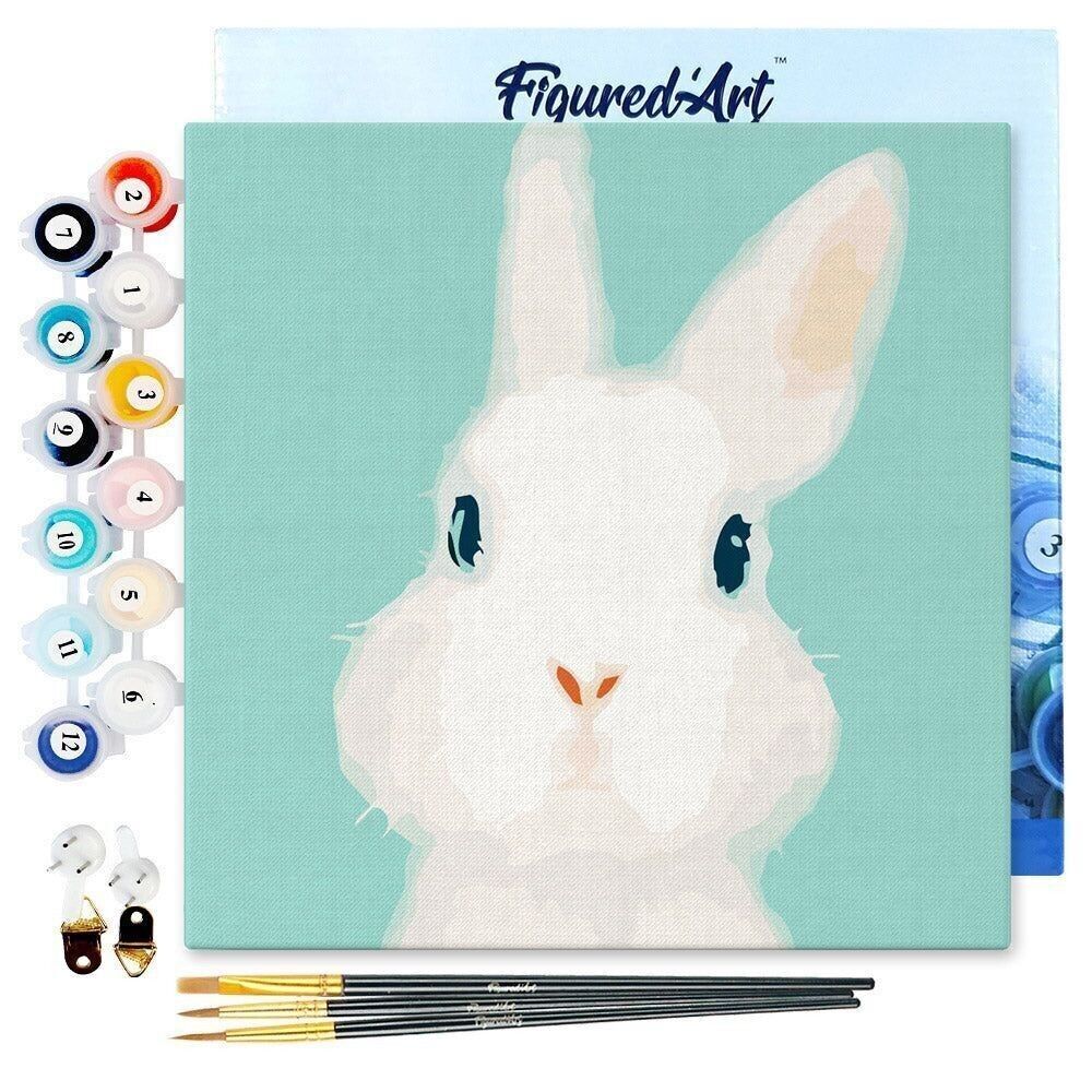 Mini Peinture par Numéros - Kit DIY 20x20cm avec cadre Lapin blanc