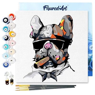 Mini Painting by Numbers - DIY Kit 20x20cm with Cigar Dog Frame