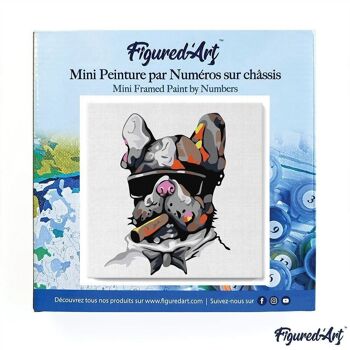 Mini Peinture par Numéros - Kit DIY 20x20cm avec cadre Chien au Cigare 3