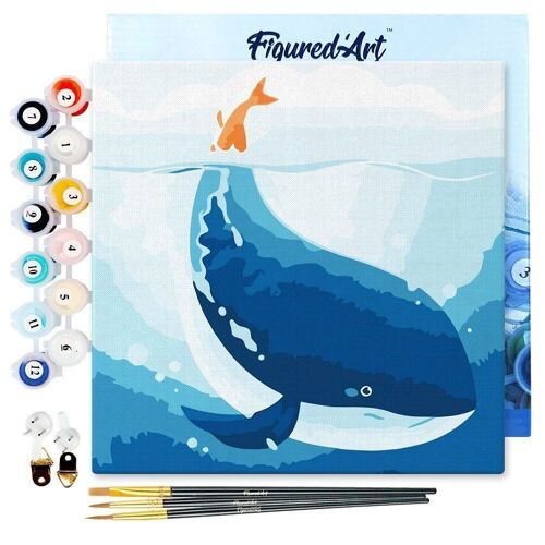 Mini Peinture par Numéros - Kit DIY 20x20cm avec cadre Baleine Bleue