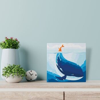 Mini Peinture par Numéros - Kit DIY 20x20cm avec cadre Baleine Bleue 2