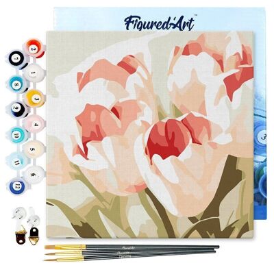 Mini dipinto con i numeri - Kit fai da te 20x20 cm con cornice di tulipani fioriti