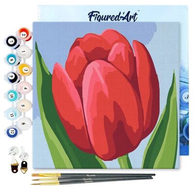 Mini dipinto con i numeri - Kit fai da te 20x20 cm con cornice a tulipano rosso