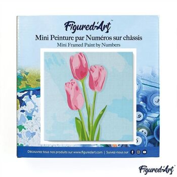 Mini Peinture par Numéros - Kit DIY 20x20cm avec cadre Tulipes et Ciel bleu 3