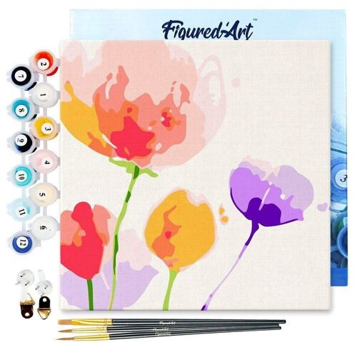 Mini Peinture par Numéros - Kit DIY 20x20cm avec cadre Fleurs en Couleurs