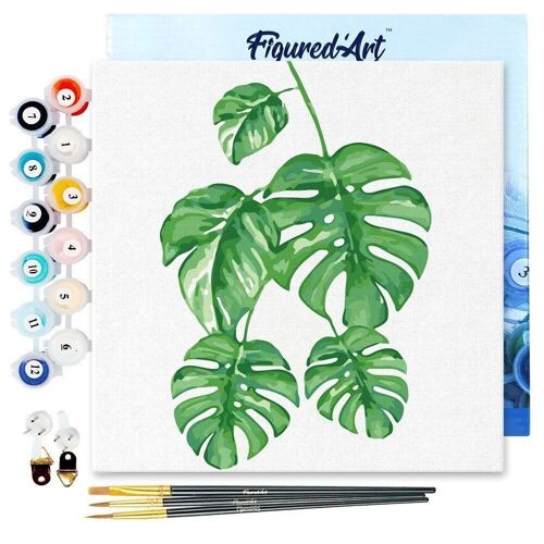 Mini Peinture par Numéros - Kit DIY 20x20cm avec cadre Feuilles