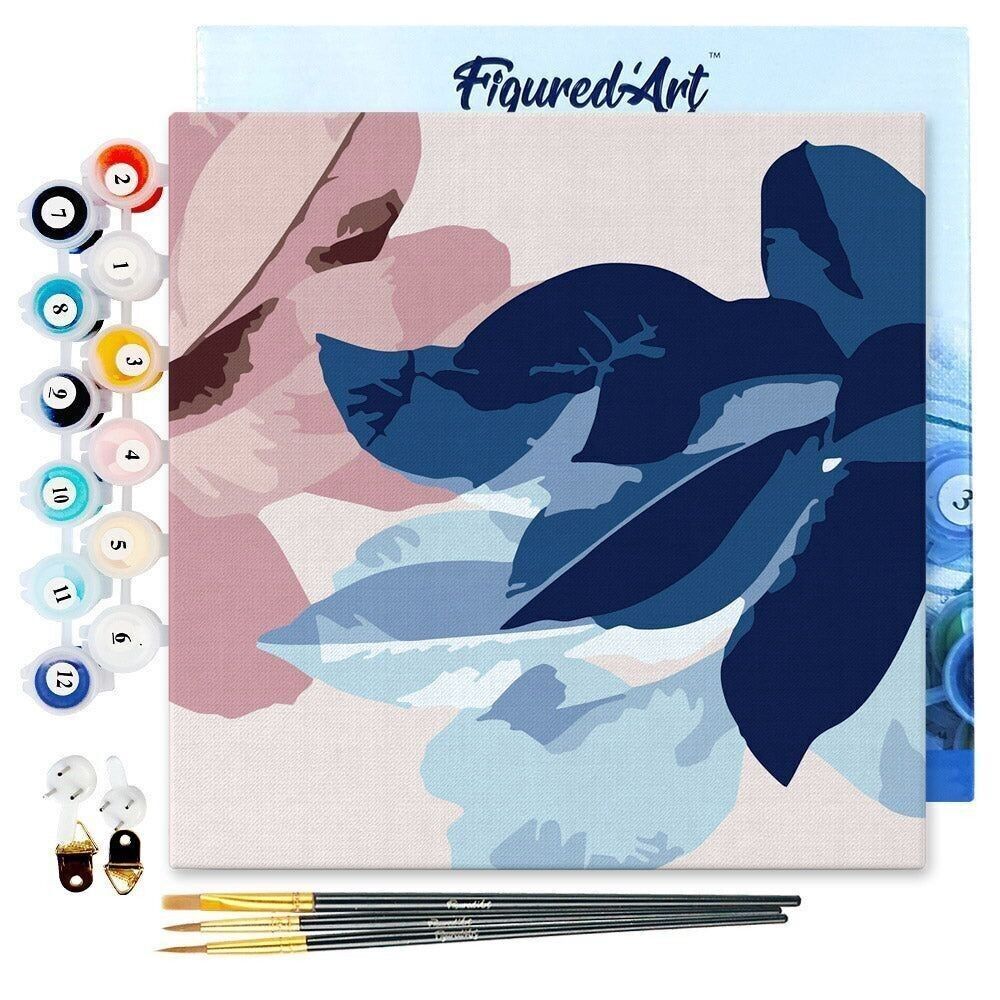 Mini dipinto con i numeri - Kit fai da te 20x20 cm con cornice Ambiente blu di fiori