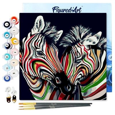 Mini Painting by Numbers - DIY Kit 20x20cm with frame Couple of Colorful Zebras