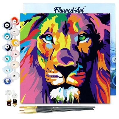 Mini pintura por números - Kit de bricolaje 20x20cm con marco de arte pop de león